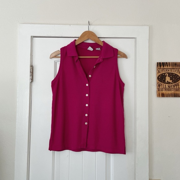 Women's Vintage Basic Essentials Polo Tank Sleeveless Pink Button-Up Top Size M - Picture 1 of 6